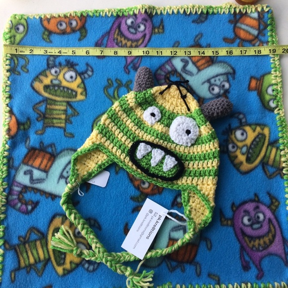 Handmade Crochet Monster hat & fleece lovey - Picture 6 of 7